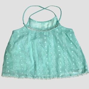 Forever 21 Womens Top Size S Green Blue Mint Aqua Embroidered Cropped Tank